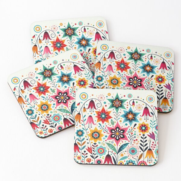 Item preview, Scandinavian Folk Art Starflowers Bellflowers and Wildflowers - Colourful Floral Design by heidiannemorris designed and sold by FOLK ART FUSION by heidiannemorris.