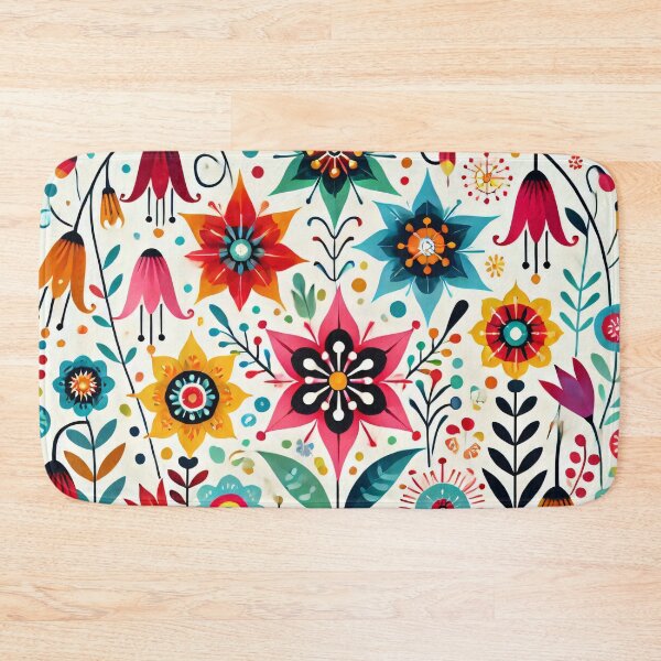 Item preview, Scandinavian Folk Art Starflowers Bellflowers and Wildflowers - Colourful Floral Design by heidiannemorris designed and sold by FOLK ART FUSION by heidiannemorris.