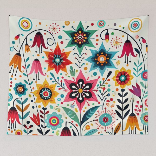 Item preview, Scandinavian Folk Art Starflowers Bellflowers and Wildflowers - Colourful Floral Design by heidiannemorris designed and sold by FOLK ART FUSION by heidiannemorris.
