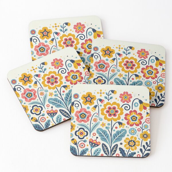 Item preview, Scandinavian Folk Art Buttercup Flowers and Wild Blooms - Colourful Floral Design by heidiannemorris designed and sold by FOLK ART FUSION by heidiannemorris.