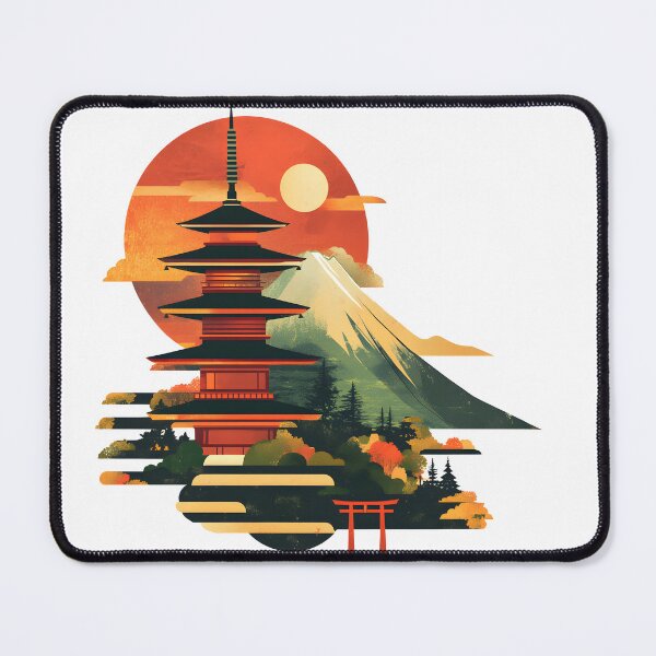 Item preview, a minimalist illustration of Japan using geometric shapes and vibrant earthy tones. designed and sold by wonderisland.