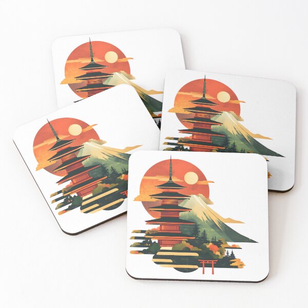 Item preview, a minimalist illustration of Japan using geometric shapes and vibrant earthy tones.  designed and sold by wonderisland.