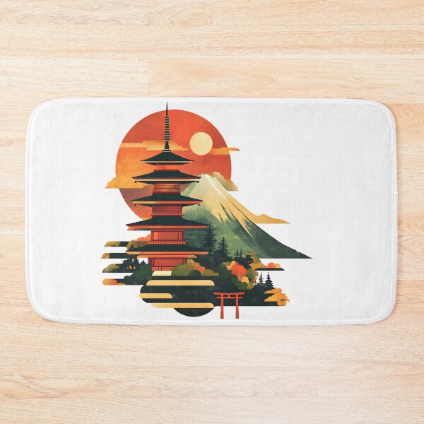 Item preview, a minimalist illustration of Japan using geometric shapes and vibrant earthy tones.  designed and sold by wonderisland.