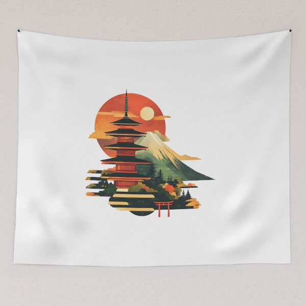 Item preview, a minimalist illustration of Japan using geometric shapes and vibrant earthy tones.  designed and sold by wonderisland.
