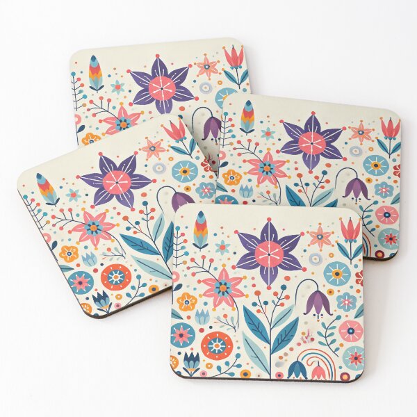 Item preview, Scandinavian Folk Art Bellflowers and Starflowers - Pastel and Bold Tones by heidiannemorris designed and sold by FOLK ART FUSION by heidiannemorris.