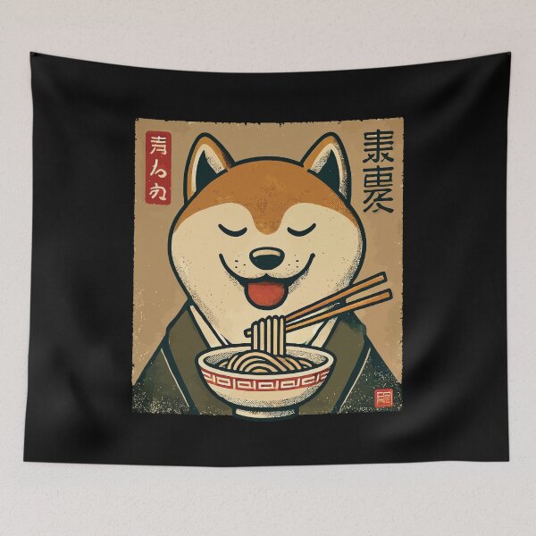 Item preview, Shiba Dog Ramen Noodles Kawaii Retro Ukiyo-e designed and sold by LuminOrb.