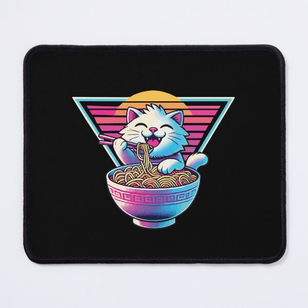 Item preview, Kawaii Cat With Ramen Noodles In Retro Japanese designed and sold by LuminOrb.