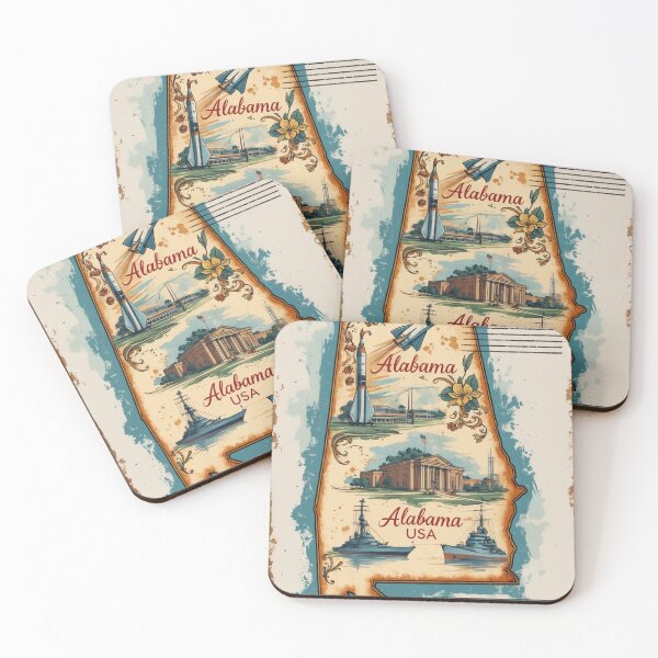Item preview, Alabama USA State Outline Vintage Travel Retro Postcard Design designed and sold by TravelPostcardGems.