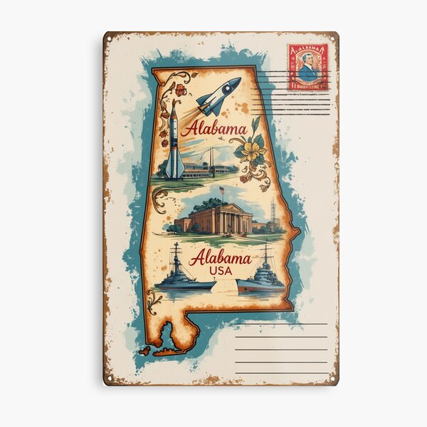 Item preview, Alabama USA State Outline Vintage Travel Retro Postcard Design designed and sold by TravelPostcardGems.