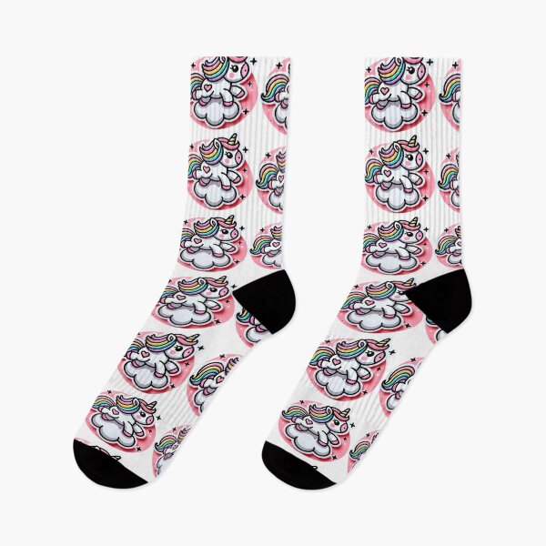 Item preview, Cute Unicorn Heart with Rainbow Mane Standing on a Soft Cloud in a Pink Starry Sky designed and sold by KreaDesignOne.