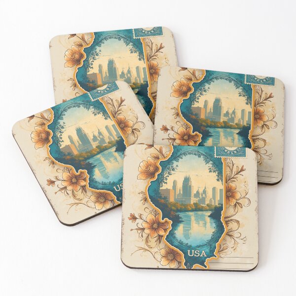 Item preview, Illinois State Outline USA Vintage Travel Retro Postcard Design designed and sold by TravelPostcardGems.