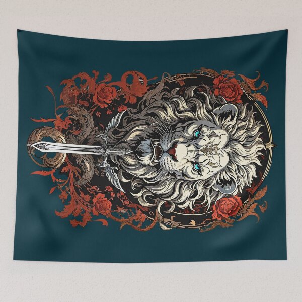 Item preview, Majestic White Lion with Sword Fantasy Floral Design designed and sold by BorgSpareParts.