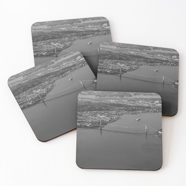 Item preview, A stunning black and white aerial photograph taken through an airplane window capturing the iconic Verranzano Narrows Bridge in New York City designed and sold by EyezWatchin.