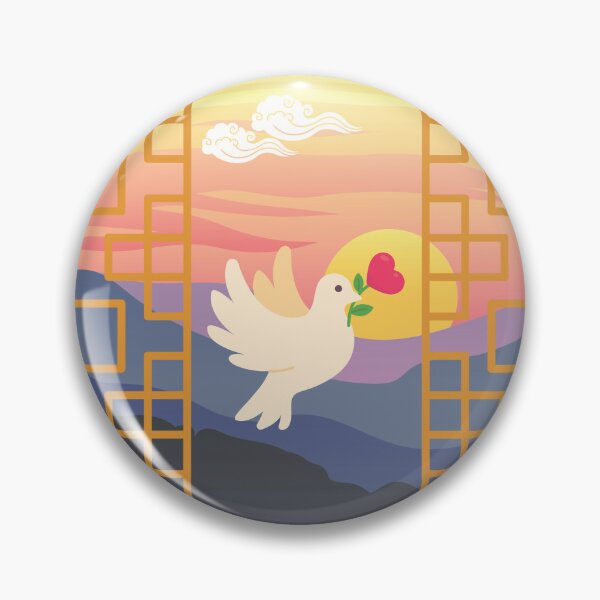 Item preview, Traditional Korean Hanok window design with dove, heart and sunset designed and sold by mycreastyle.