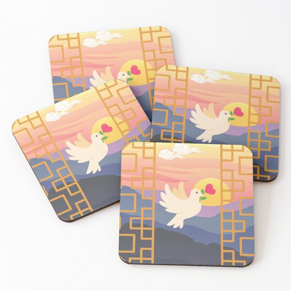 Item preview, Traditional Korean Hanok window design with dove, heart and sunset designed and sold by mycreastyle.