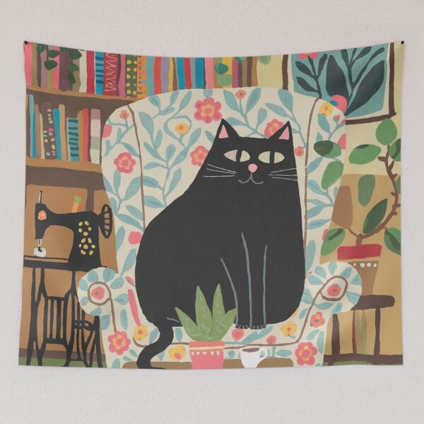 Item preview, Master of the sewing machine! A cute black kitten is chilling in an armchair, thinking about the new style of sweatshirt she will sew.  designed and sold by SaraSumi.