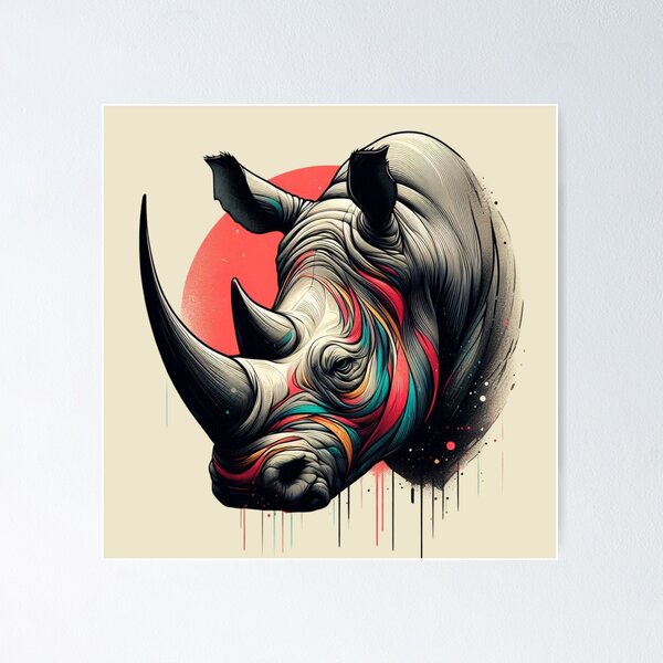 Item preview, Vibrant Colorful Rhino Art – Bold and Unique Wildlife Design designed and sold by gkhanco.