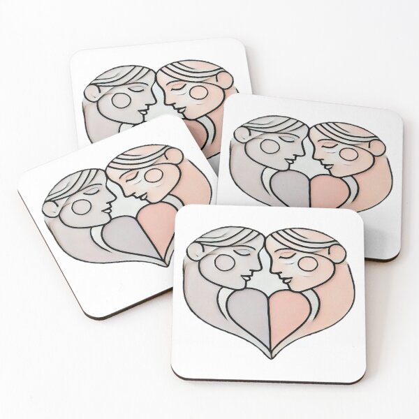 Item preview, Minimal Love Heart with Symmetrical Faces in Soft Lavender and Peach Shades designed and sold by KreaDesignOne.