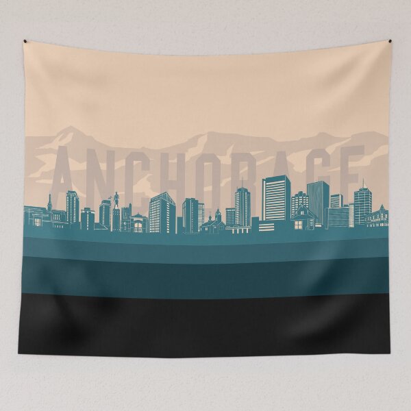Item preview, anchorage skyline retro beige green designed and sold by BekimART2.