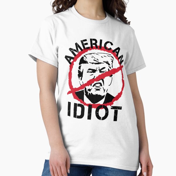 Vista previa del artículo con la obra «Trump idiota americano», diseñado y vendido por HOBARTWORK.