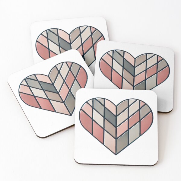 Item preview, Minimal Love Heart with Geometric Mosaic Pattern in Soft Pastel Shades of Pink and Beige designed and sold by KreaDesignOne.