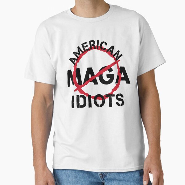 Vista previa del artículo con la obra «MAGA Idiotas americanos», diseñado y vendido por HOBARTWORK.
