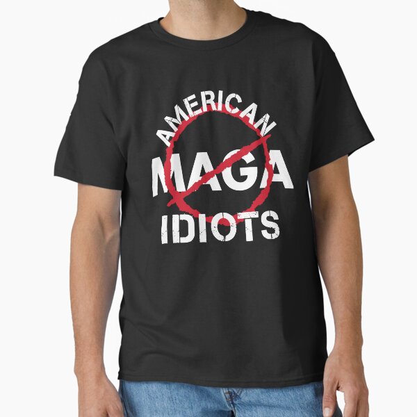 Vista previa del artículo con la obra «MAGA Idiotas americanos», diseñado y vendido por HOBARTWORK.