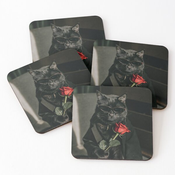 Item preview, Funny and Elegant Cat Photography, Trendy Black Cat Holding a Rose in a Fashionable Outfit designed and sold by Boggar.