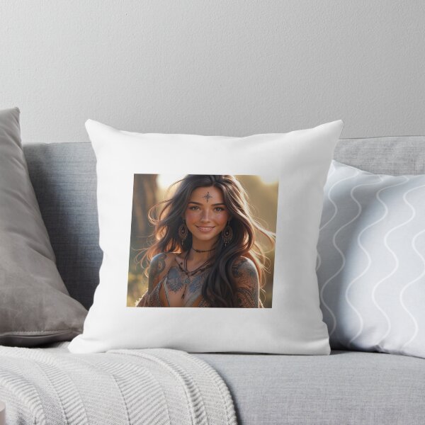 Item preview, A beautful young tribal brunette tattoed woman with long flowing dark hair with a sweet smile. designed and sold by Shapeshifter797.