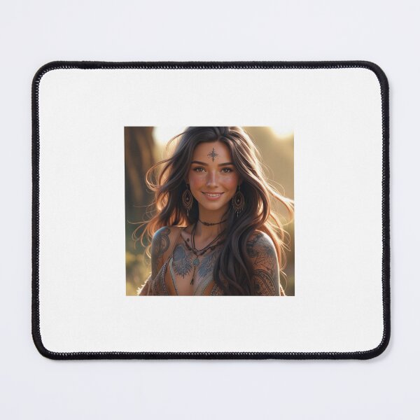 Item preview, A beautful young tribal brunette tattoed woman with long flowing dark hair with a sweet smile. designed and sold by Shapeshifter797.