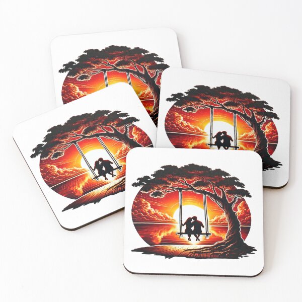 Item preview, Sunset Couple on Swing with Glowing Sun in Front and Circular Framed Composition designed and sold by KreaDesignOne.