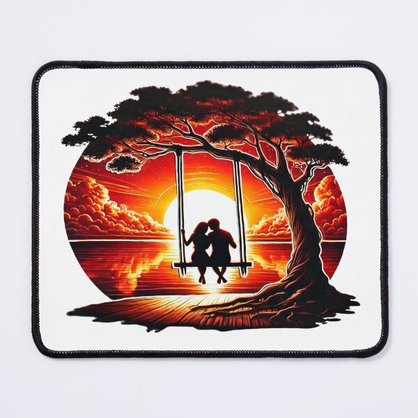 Item preview, Sunset Couple on Swing with Glowing Sun in Front and Circular Framed Composition designed and sold by KreaDesignOne.