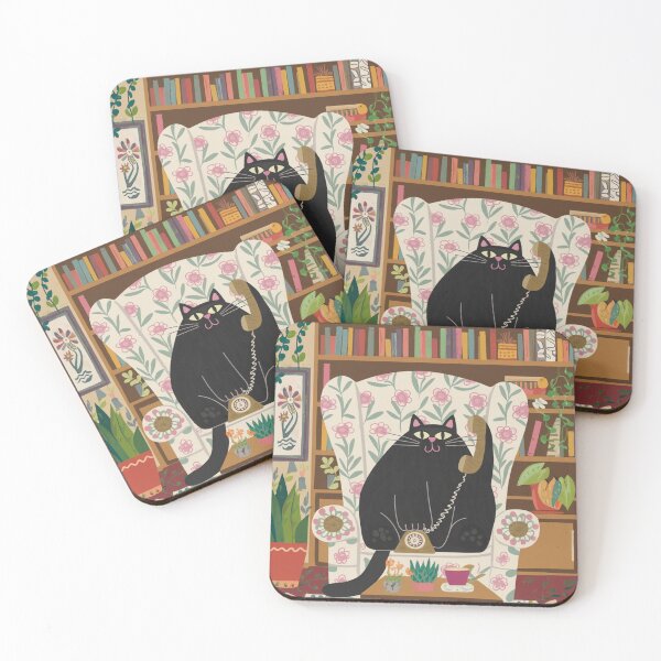 Item preview, Lover of old phones! A cute black kitten is chilling in an armchair calling friends on an old telephone with a handset and a dial pad.  designed and sold by SaraSumi.