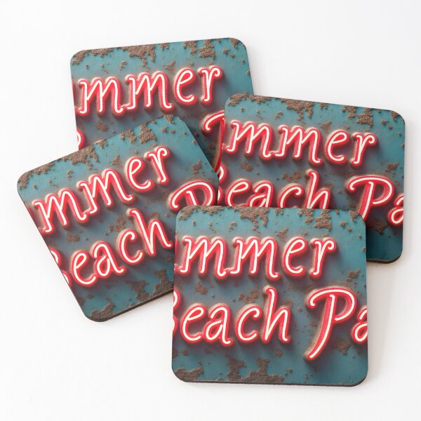 Item preview, Neon Sign Reading Summer Beach Party on Weathered Teal Surface designed and sold by Creative88Art.