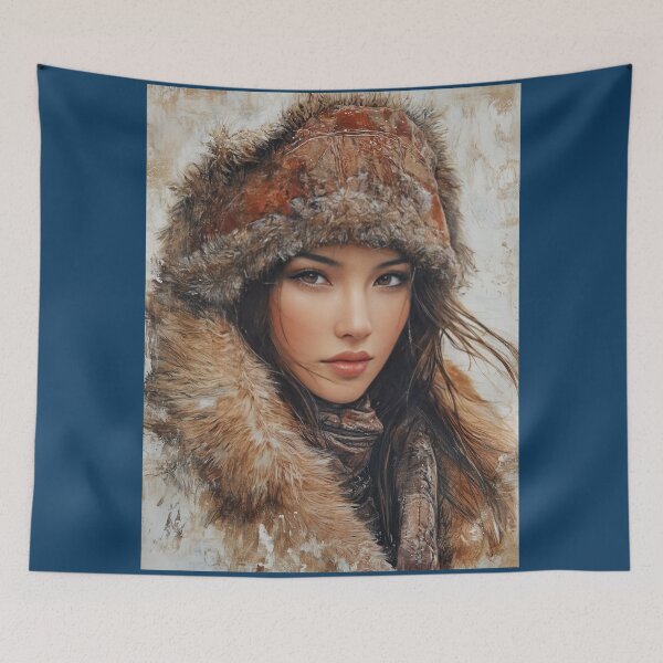 Item preview, Arctic Beauty: Mongolian Woman in Winter Fur designed and sold by ArtVibeCo.