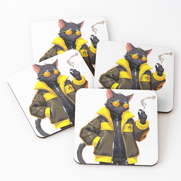 Item preview, Cool Cat in Yellow Jacket - Urban Street Style Black Cat with Sunglasses - Anime Style Art designed and sold by TopUpDesign.