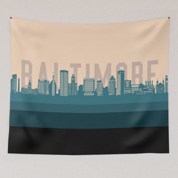 Item preview, baltimore skyline retro beige green designed and sold by BekimART2.