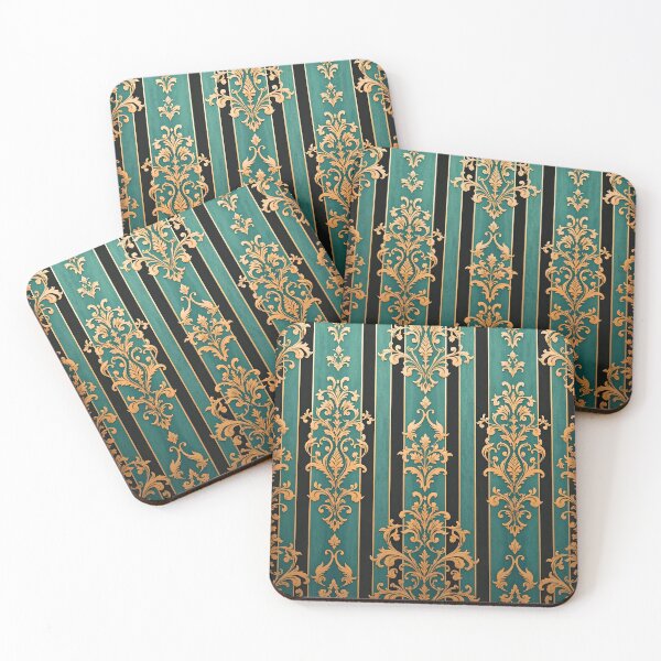 Item preview, Green Striped Gold Antique Style Damask - (Intentional Slight Discoloration) designed and sold by DesignsByPrnces.