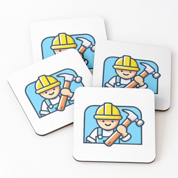 Item preview, Caricatura de trabajador de construcción feliz con martillo designed and sold by Akioos.