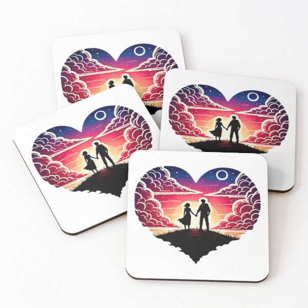 Item preview, Heart-Shaped Sunset with Couple Holding Hands in Vibrant Colors and Romantic Landscape designed and sold by KreaDesignOne.