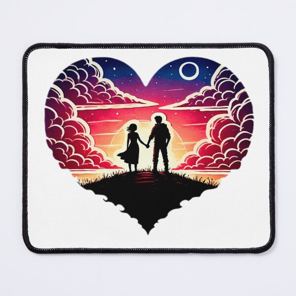 Item preview, Heart-Shaped Sunset with Couple Holding Hands in Vibrant Colors and Romantic Landscape designed and sold by KreaDesignOne.
