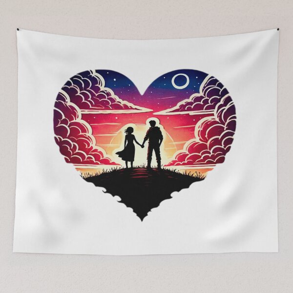 Item preview, Heart-Shaped Sunset with Couple Holding Hands in Vibrant Colors and Romantic Landscape designed and sold by KreaDesignOne.