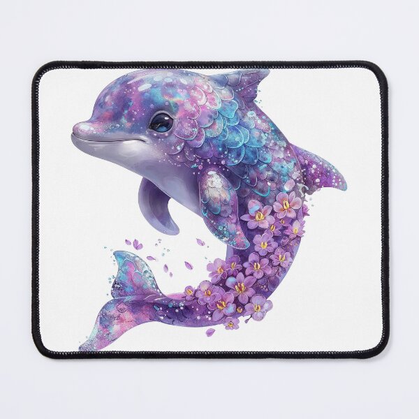 Item preview, Colorful dolphin adorned with flowers swims gracefully through a magical underwater scene designed and sold by Anastasiia Yurevych.