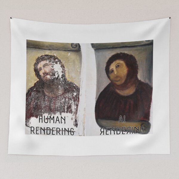 Item preview, Human Rendering vs. AI Rendering fresco parody designed and sold by Signs for Dark Times.