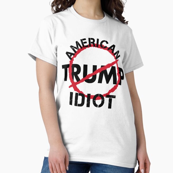 Vista previa del artículo con la obra «Trump idiota americano», diseñado y vendido por HOBARTWORK.