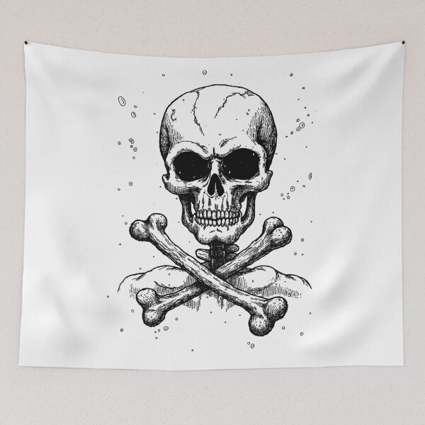 Item preview, Funny skull and bones  japan manga anime comix style ink drawing designed and sold by VonKalt.