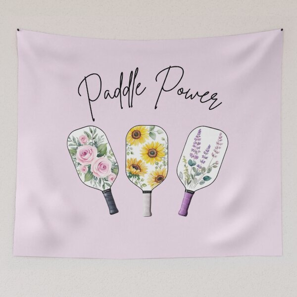 Artikelvorschau, Paddle Power Pickleball Paddel mit Blumen Aquarell entworfen und verkauft von Grade A Gifts.