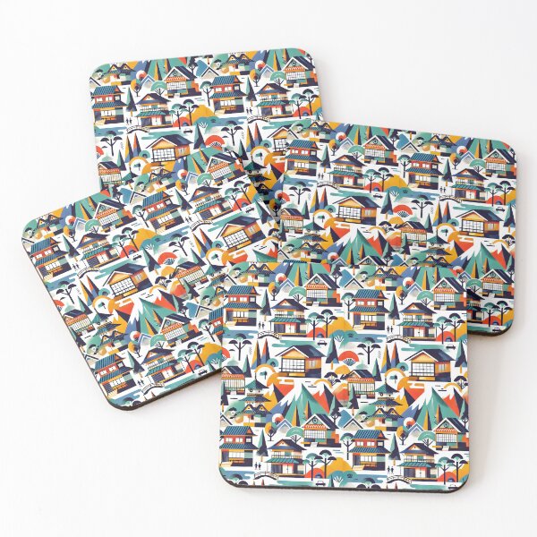 Item preview, Traditional Japanese Village Pattern | Vibrant Retro Japan Landscape Illustration  designed and sold by DrawHandArt.