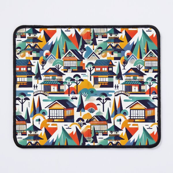 Item preview, Traditional Japanese Village Pattern | Vibrant Retro Japan Landscape Illustration designed and sold by DrawHandArt.