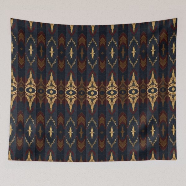Item preview, Gold and Red Graphic Line Pattern on a Navy Blue Background designed and sold by Glam-OOTD.